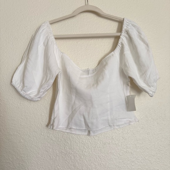 FOREVER 21 Women White Solid Puff Sleeved Top with Gathers - Picture 10 of 11